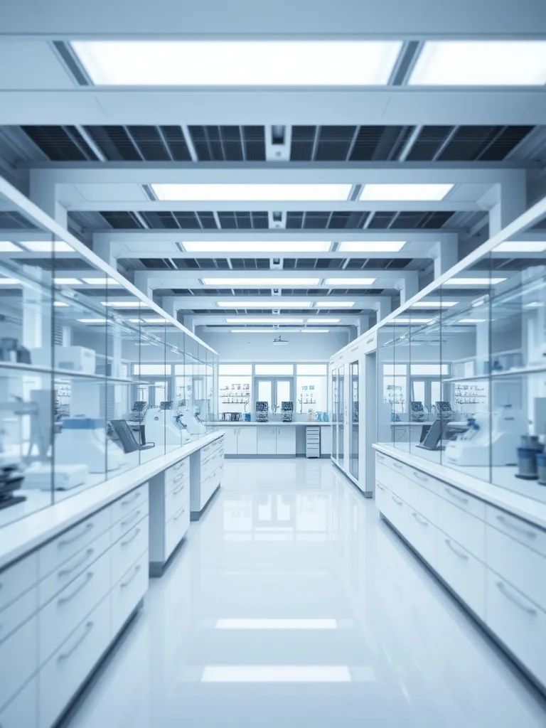 A high-end modern laboratory interior with clean white surfa
